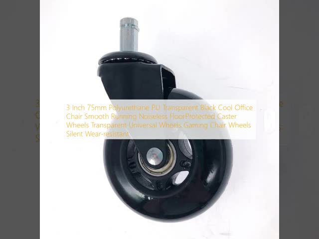 3 Inch 75mm Polyurethane PU Transparent Black Cool Office Chair Smooth Running Noiseless FloorProtected Caster Wheels Transparent Universal Wheels Gaming Chair Wheels Silent Wear-resistant