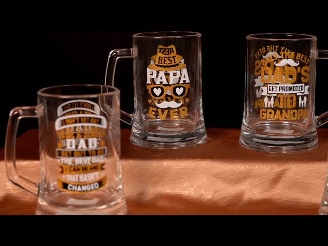 Dia 8.3*9.5cm 13.5cmH Father's Day Glass Tankard Personalized With Golden Glitter Decal Fired