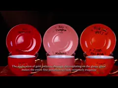 470ml Mother's Day Plates Dinnerware 420cc With Golden Pattern Rim And Handle Electroplating Commemorative