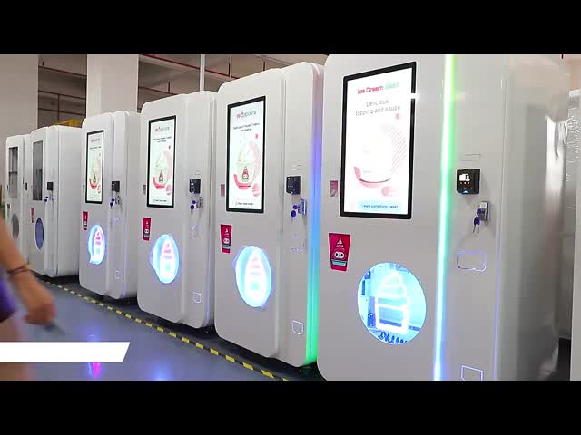 Quick Making Automatic Soft Ice Cream Vending Machine With Attractive LED Colorful Lights And LED Light Box