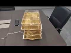 China Stock Gold Leaf Large Capacity rectangle Disposable Plastic Sushi Tray for Party supplier