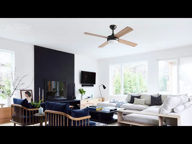 Decorative Ceiling Fan 48 Inch Classic AC Motor with 4 Wood Look MDF Blades Integrated LED Light and Remote Control for Bedroom Office