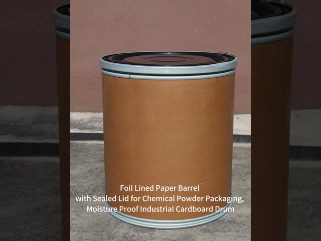 15Gal Foil Lined Paper Drum With Sealed Lid For Chemical Powder Packaging, Moisture Proof Industrial Cardboard Drum