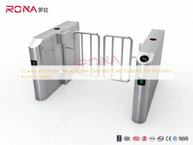 3 Lanes Automatic Swing Barrier Gate with Card Collector For Biometric Access Control