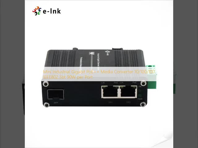 Mini Industrial Gigabit PoE++ Media Converter  10/100/100 IEEE802.3bt 90W per Port