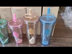 Simple Double-layer Large Capacity Plastic Straw Cup Creative Student Transparent Milk And Juice Water Bottle