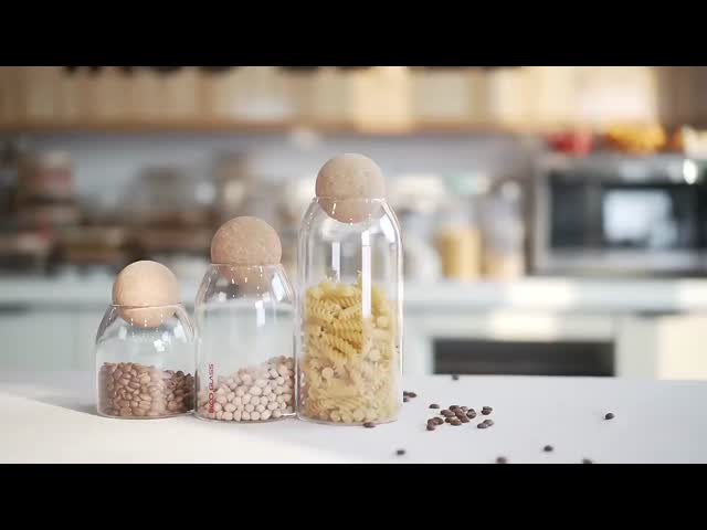 High Borosilicate Glass Storage Jar with Cork Lid in 550ml 750ml 1200ml Sizes for Eco-Friendly Food Storage