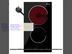 30 Cm Double Ceramic Hob, 2 Rings Glass Ceramic Domino Hob with 2 Zones