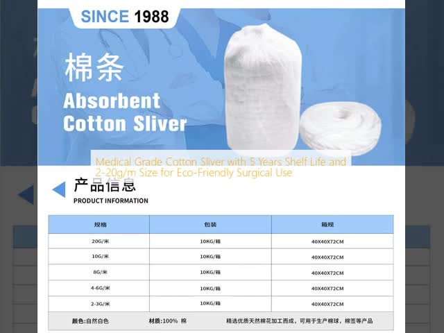 Medical Grade Cotton Sliver with 5 Years Shelf Life and 2-20g/m Size for Eco-Friendly Surgical Use