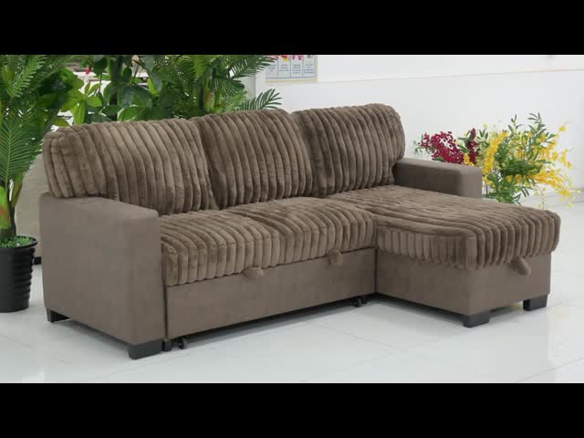 L-Shaped Reversible Sectional Sleeper Sofa with Pull-Out Bed and Dropdown Table and Storage, Brown & Dark Brown Fabric