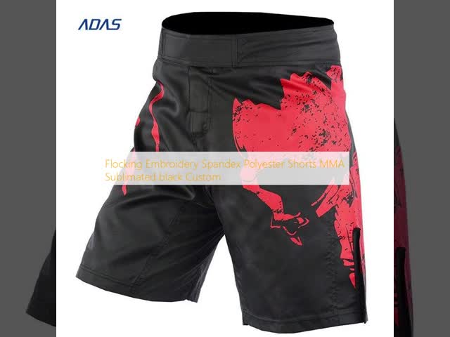 Flocking Embroidery Spandex Polyester Shorts MMA Sublimated black Custom