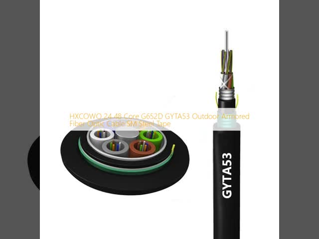 HXCOWO 24 48 Core G652D GYTA53 Outdoor Armored Fiber Optic Cable SM Steel Tape