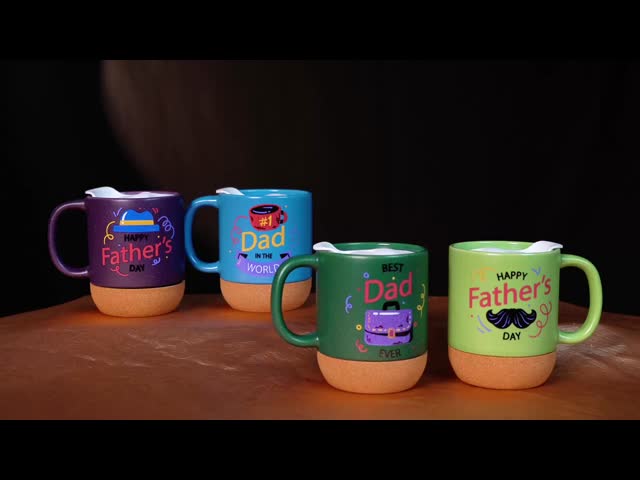 Father's Day Mugs Ceramic 380 Ml With Decal Fired plastic Lid And Cork Base Designed For Souvenir Shops
