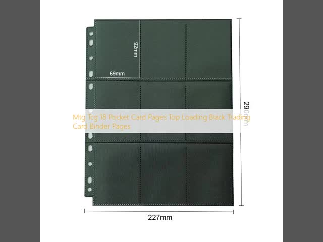 Mtg Tcg 18 Pocket Card Pages Top Loading Black Trading Card Binder Pages