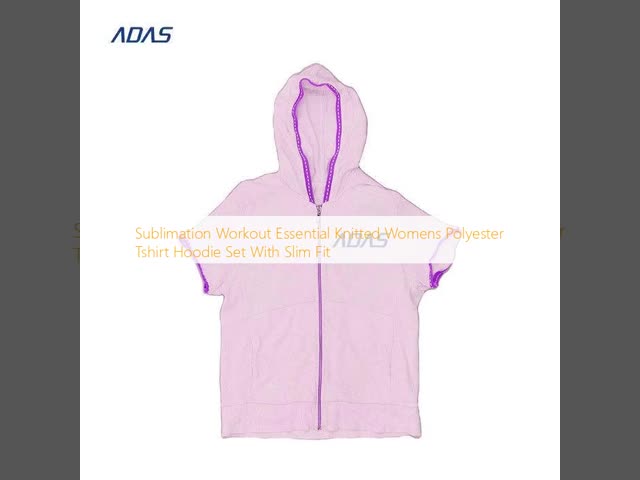Sublimation Workout Essential Knitted Womens Polyester Tshirt Hoodie Set With Slim Fit