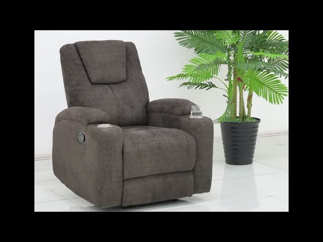 Recliner Chair with Stainless Steel Cup Holders, Dark Brown Fabric