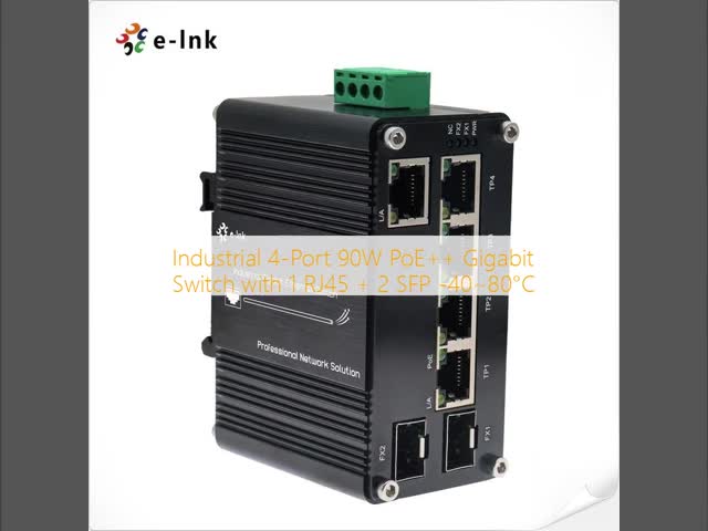 Industrial 4-Port 90W PoE++ Gigabit Switch with 1 RJ45 + 2 SFP -40~80°C