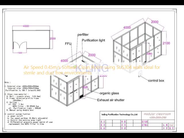 Modular Clean Room with 0.45m/s Air Speed and SUS304 Material for Quick Assembly in Sterile Environments