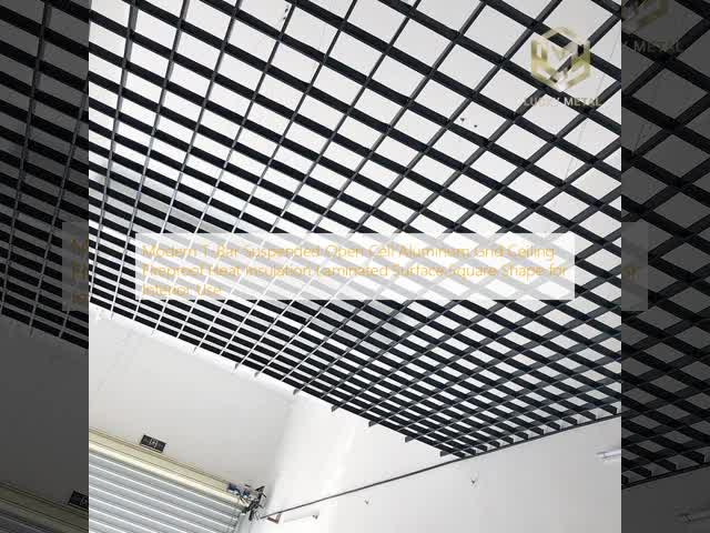 Modern T-Bar Suspended Open Cell Aluminum Grid Ceiling Fireproof Heat Insulation Laminated Surface Square Shape for Interior Use