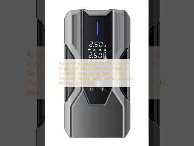 Portable Rechargeable Car Jump Starter with 150PSI Max Tire Inflator 6400mAh Battery and LED Light