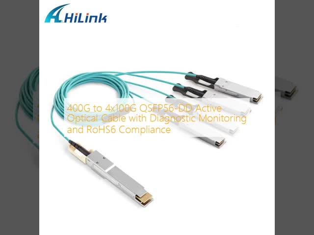 400G to 4x100G QSFP56-DD Active Optical Cable with Diagnostic Monitoring and RoHS6 Compliance