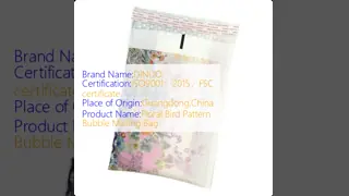 Decorative Floral Bird Pattern Waterproof Self-Sealing Bubble Mailing Bag For Packaging