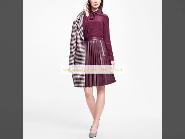 Pleated Women Half Skirt Satin Polyester 3/4 Length