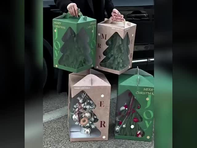 Christmas Tree Display Gift Box Transparent Window Carry Handle Holiday Packaging Festive Box