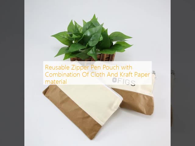 Reusable Zipper Pen Pouch with Combination Of Cloth And Kraft Paper material