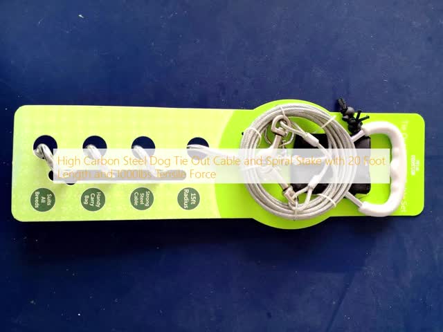 High Carbon Steel Dog Tie Out Cable and Stake with 1000lbs Tensile Force and 20 Foot Length for Secure Pet Restraint