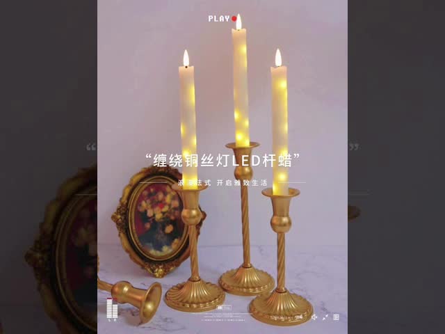 Warm Yellow Electric Taper Candles Remote Control Taper Candle With Timer