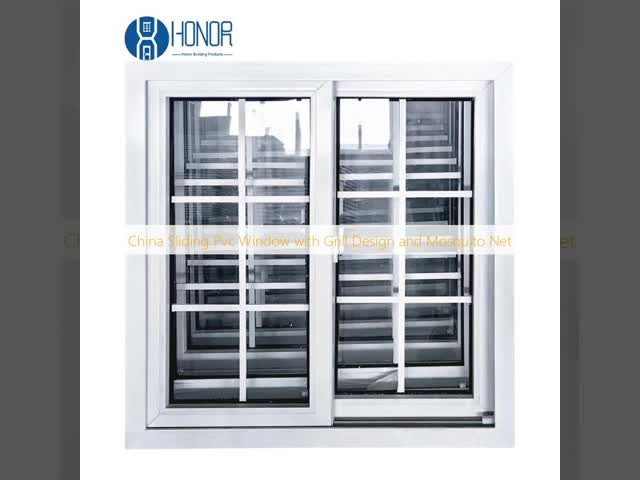 China Sliding UPVC Window with Grill Design and Mosquito Net