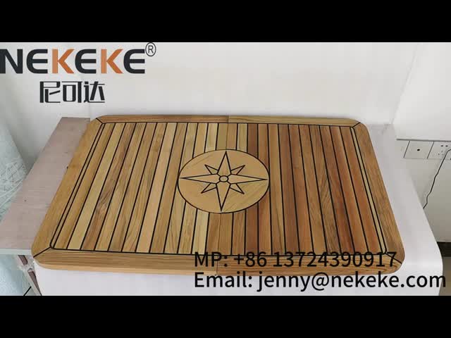 Barrel Folding Teak Table Top With Star Inlay For Boats And Yachts