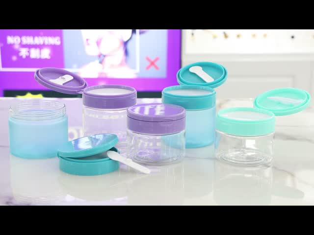 PET007 200g 250g 300g Injection Color Plastic PET Cream Jar With Flip Cap Tweezer Spoon