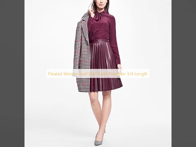 Pleated Women Half Skirt Satin Polyester 3/4 Length