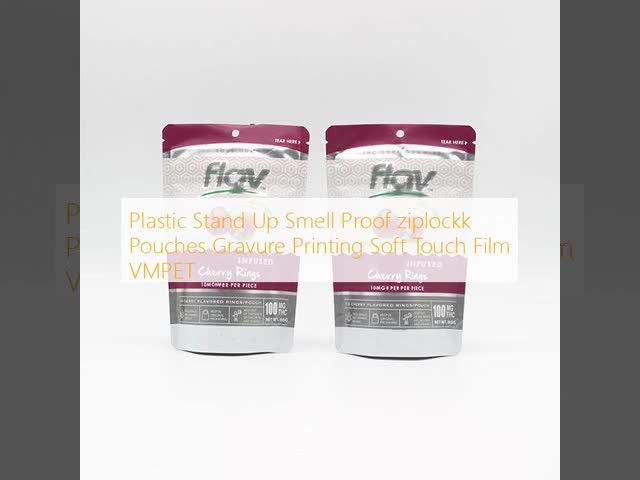 Plastic Stand Up Smell Proof ziplockk Pouches Gravure Printing Soft Touch Film VMPET