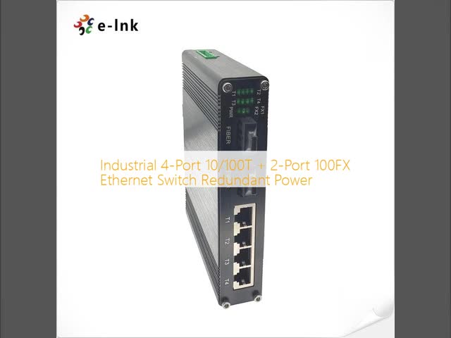 Industrial 4-Port 10/100T + 2-Port 100FX Ethernet Switch Redundant Power