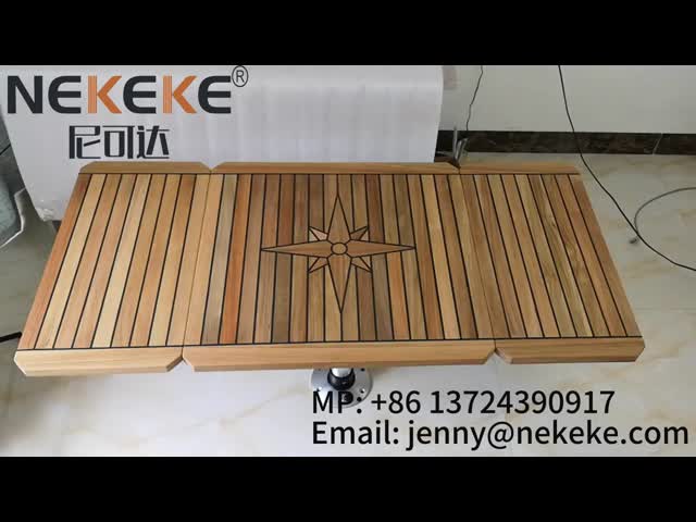 Rectangular Folding Teak Boat Table Top With Star Inlay For Yacht RV