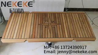 Rectangular Folding Teak Boat Table Top With Star Inlay For Yacht RV
