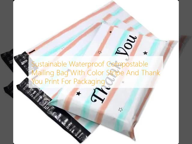 Sustainable Waterproof Compostable Mailing Bag With Color Stripe And Thank You Print For Packaging