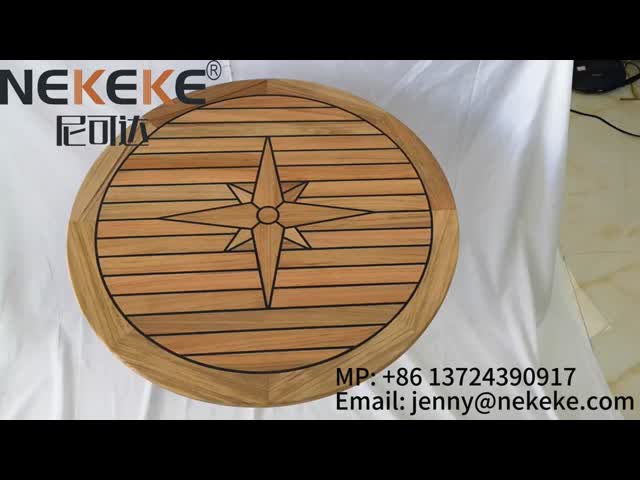 Round Wood Material Teak Boat Table Top 500mm 650mm With Black Deck Caulking