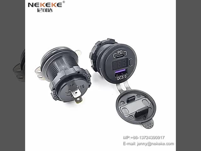 Waterproof QC3.0 Type C Power Socket Dual USB Car Charger Socket with ON OFF Switch
