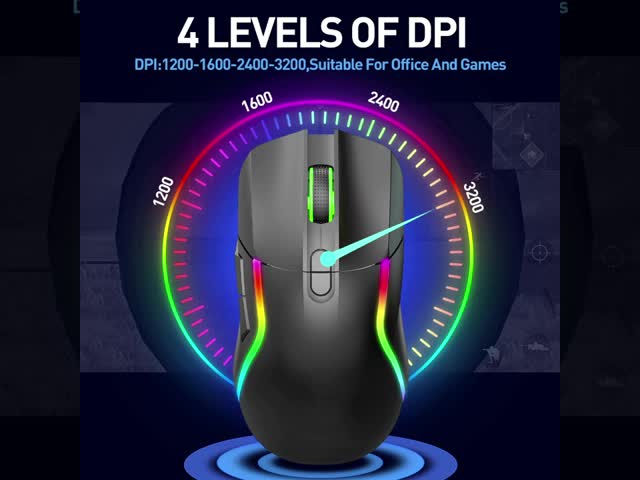Dual-Mode Wireless Gaming Mouse,2.4G + Bluetooth 5.0, 4 DPI Levels , RGB Lighting, 600mAh Battery, Type-C Rechargeable,8 Buttons