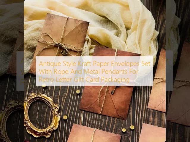 Antique Style Kraft Paper Envelopes Set With Rope And Metal Pendants For Retro Letter Gift Card Packaging