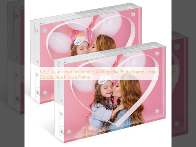 5 X 7 Clear Heart Shape Acrylic Magnetic Photo Frame Lucite Double Side Picture Frame