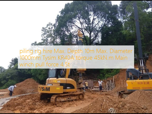 piling rig hire Max. Depth 10m Max. Diameter 1000mm Tysim KR40A  torque 45kN.m Main winch pull force 4.5t