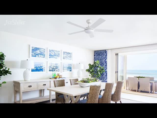 52 Inches Smart 5 Plywood Blades White Modern Ceiling Fan with LED Light and DC Motor