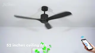 52 Inches Black Solid Wood Ceiling Fan Without Light