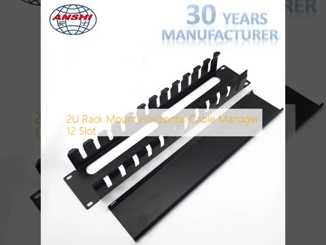 2U Height 12 Slot Metal 19 Inch Rack Mountable Horizontal Cable Manager For Network Installations