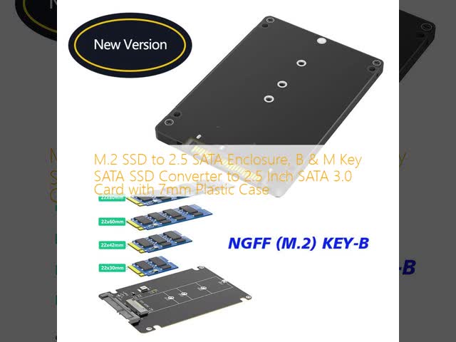 M.2 SSD to 2.5 SATA Enclosure, B & M Key SATA SSD Converter to 2.5 Inch SATA 3.0 Card with 7mm Plastic Case
